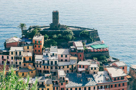 Scenic view of colorful village Vernazza in Cinque Terre, Italy. Top viewの写真素材