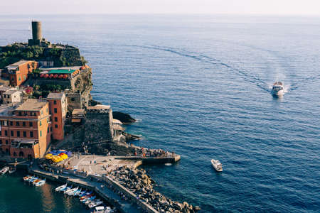 Scenic view of colorful village Vernazza in Cinque Terre, Italy. Top viewの写真素材