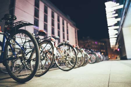Bicycles on parking in European city. lifestyleの写真素材