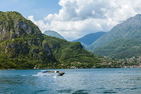 Passenger boat in mountain Lake Como.の写真素材