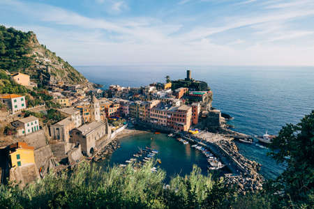 Scenic view of colorful village Vernazza in Cinque Terre, Italy. Top viewの写真素材