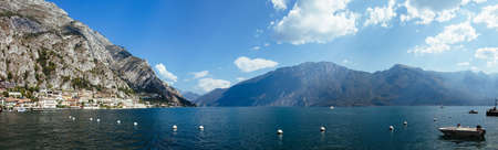 Panorama landscape of beautiful Garda lake and mountains, Italy. Nature backgroundの写真素材