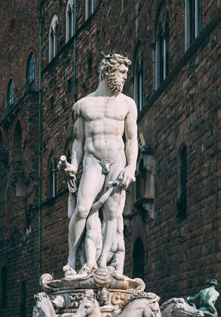 Fountain Neptune in Piazza della Signoria in Florence, Italyの写真素材