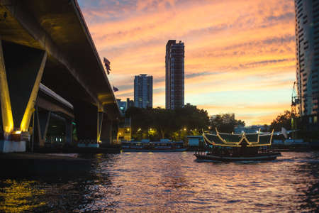 Colorful sunset in Bangkok on Chao Phraya river. Travelの写真素材