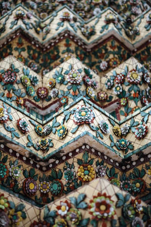 Mosaic wall pattern exterior building in Thailand. Decoration detailの写真素材