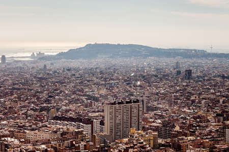 Scenic view of Barcelona city from Bunkers del Carmel, Spainの写真素材