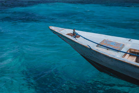 Transparent turquoise sea view from motor boat deck. Travel backgroundの写真素材