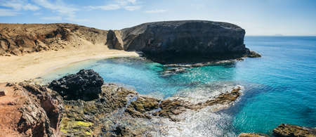 Beautiful landscape of famous Papagayo Beach on the Lanzarote Island, Canary, Spain. Travel destination. Nature backgroundの写真素材