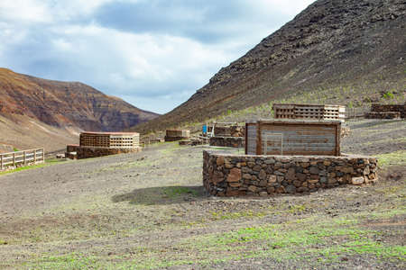 Mountain farm on slope, general view. Picturesque countryside, ecological environment, relaxation.の写真素材