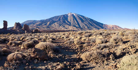 Panoramic view of famous Pico del Teide mountain volcano in Teide National Park, Tenerife, Canary Islands, Spainの写真素材