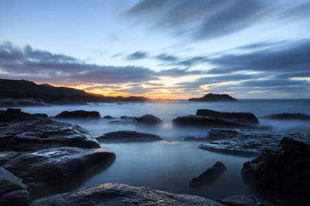 Amazing beach sunset. Long Exposure. Atlantic ocean, Canary Islands, Spain. Nature backgroundの写真素材