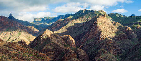 Scenic mountain range panorama, Gran Canaria island, Mirador del Molino. Nature background. Travel destinationの写真素材