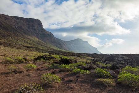 Mountain valley landscape. Lanzarote, Canary island. Nature backgroundの写真素材