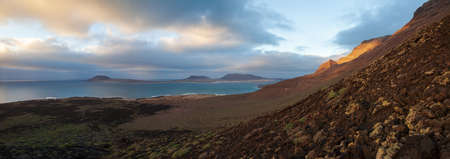 Beautiful panorama landscape of volcanic island Lanzarote, Canary Islands, Spain. Travel destinationの写真素材