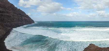 Beautiful ocean panorama. Playa De Orzola, Lanzarote, Canary Islands, Spain. Travel destination....
