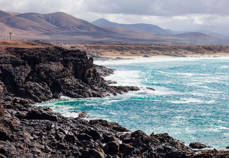 Beautiful view of ocean coast in Fuerteventura, Canary islands, Spain. Nature background. Summer...