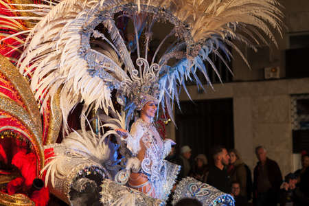 SANTA CRUZ DE TENERIFE, SPAIN- FEBRUARY 09, 2018: Queen of the Carnival. ?andidates parade in The Carnival of Santa Cruz de Tenerifeのeditorial素材