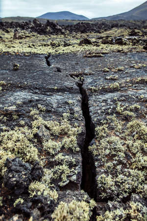 Dry cracked earth in Timanfaya National Park on Lanzarote islandの写真素材