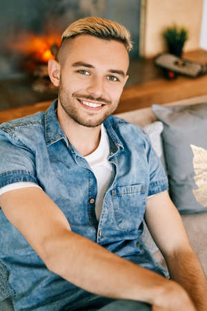 Young handsome man close up portraitの写真素材