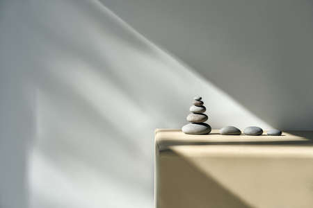 Pyramid of pebbles stones with copy space.