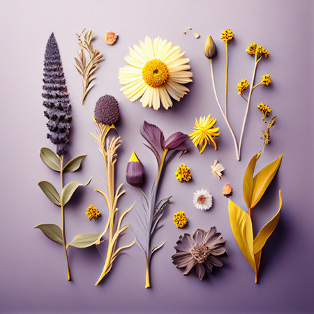 Wildflowers set collection with leaves, floral bouquets, flower compositions. generative AIの素材