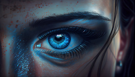 Beautiful blue eye of young woman with bright make up. Generative AIの素材