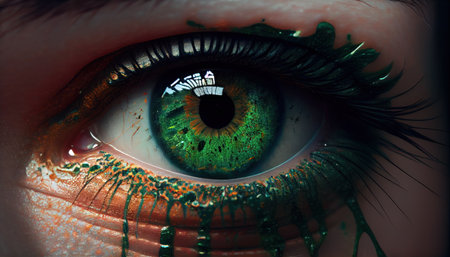 Green eye of young woman with bright make up. Macro, close up. Generative AIの素材