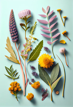 Wildflowers set collection with leaves, floral bouquets, flower compositions. generative AIの素材