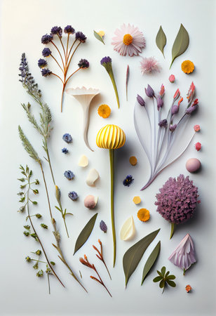 Wildflowers set collection with leaves, floral bouquets, flower compositions. generative AIの素材