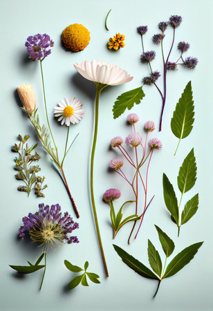 Wildflowers set collection with leaves, floral bouquets, flower compositions. generative AIの素材