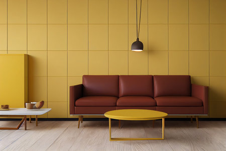 Bright modern room with yellow interior background. Generative AIの素材