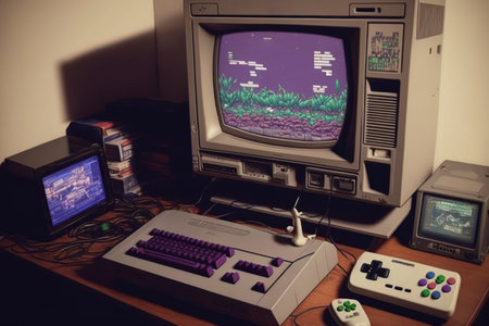 Retro gaming room 90s interior. Generative AI.の素材