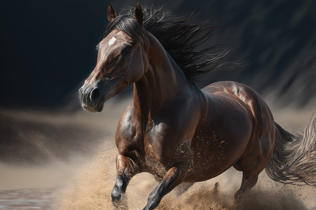 Running brown horse on nature outdoors. Generative AIの素材
