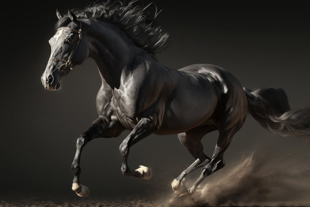 Running brown horse on nature outdoors. Generative AIの素材