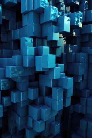 Dark blue wallpaper background with many large cubes in various sizes. Generative AIの素材