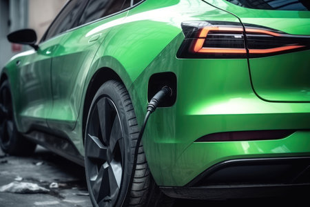 Electric car charging. concept of green energy and eco powerの素材