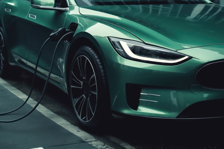 Electric car charging. concept of green energy and eco powerの素材