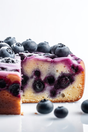 Blueberry cake with fresh blueberries on top. food conceptの素材