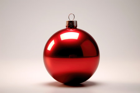 Red christmas bauble over white background. Winter holidays conceptの素材