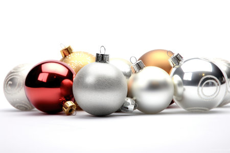 Christmas balls ornaments on a white background. Winter holidays conceptの素材
