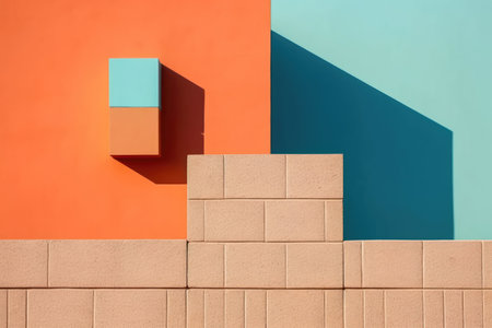 Orange and blue wall. balance and symmetry, minimalist design concept. Generative AIの素材