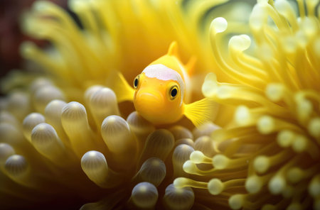 clownfish swimming in a vibrant coral reef with anemones and other sea plants. Generative AIの素材