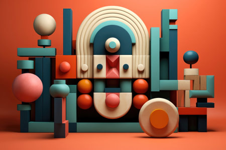 Vibrant abstract background with layered geometric shapes creating a dynamic playful and retro composition. Generative AIの素材