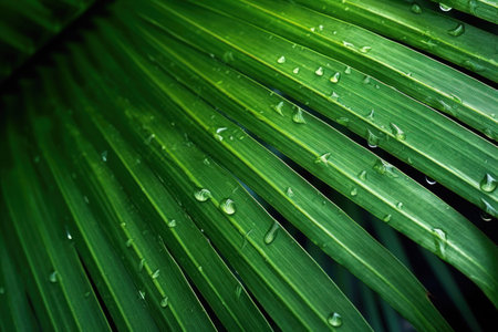 Close-up of fresh green leaves with morning dew drops. Generative AIの素材