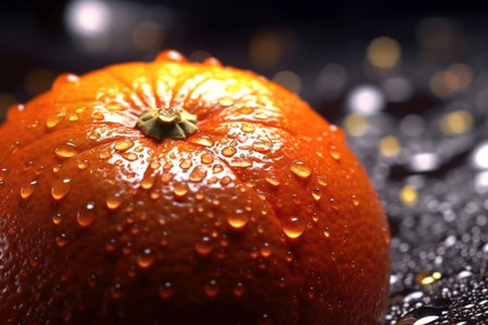 Close-up of a fresh, juicy orange with water droplets on it. Generative AIの素材
