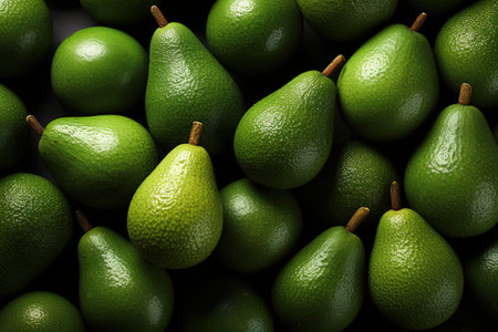 fresh green whole avocados arranged on a dark surface. Generative AIの素材