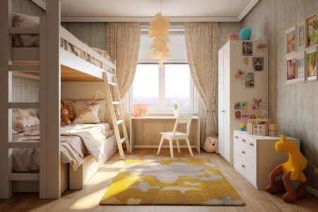 Warm and inviting children's room in pink hues. Adorned with plush toys with soft lighting. Generative AIの素材