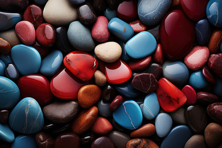 Hyper-realistic photography of colorful polished stones creating an abstract hypnotic illusion. Generative AIの素材