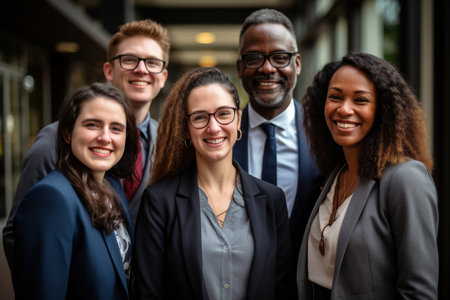 Diverse and joyful group of business men and women sharing a happy moment together. Generative AIの素材