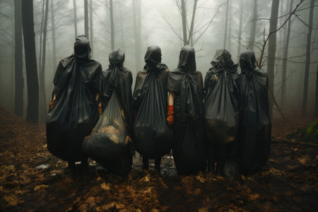 Something went wrong while volunteers cleaning up trash in the forest. Generative AIの素材
